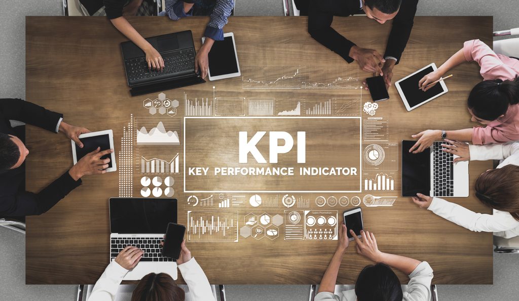 KPI Key Performance Indicator. Birds Eye View of Business Meeting.