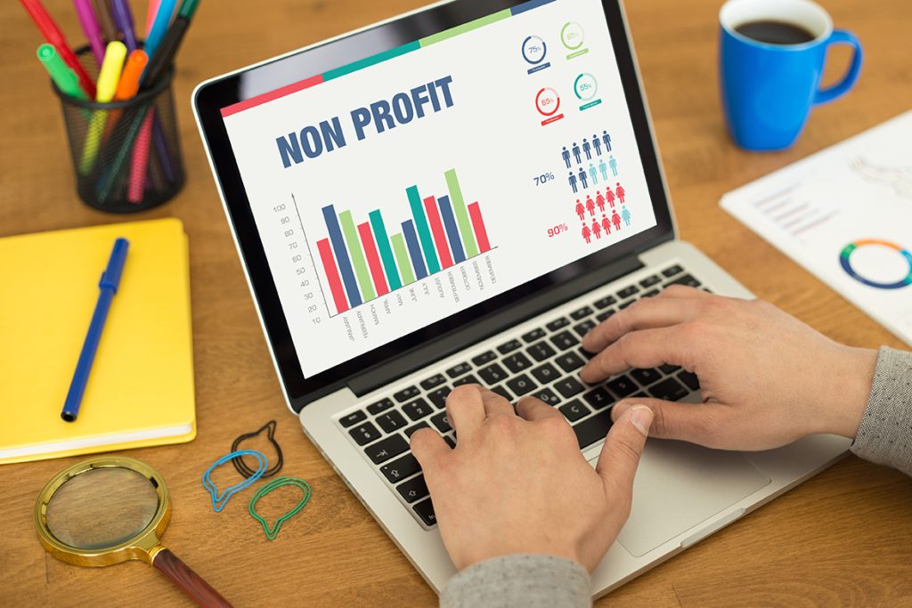 Business Charts and Graphs on screen with NON PROFIT title